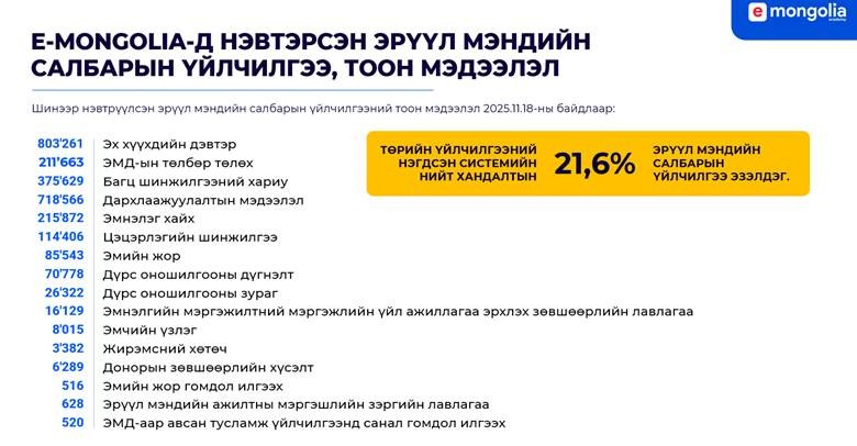 E-Mongolia: Эрүүл мэндийн үйлчилгээгийн 21.6%-ийг бүрдүүлж байна

